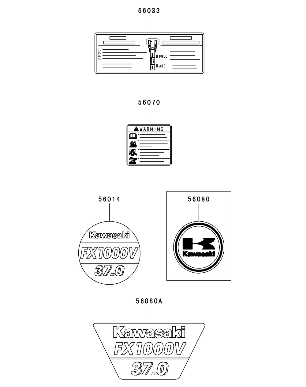 Kawasaki Fxt00v-Bs04 Label Diagram and Parts List for S7237-KW 53CI8DU8050-37HP Cub Cadet Lawn Tractor